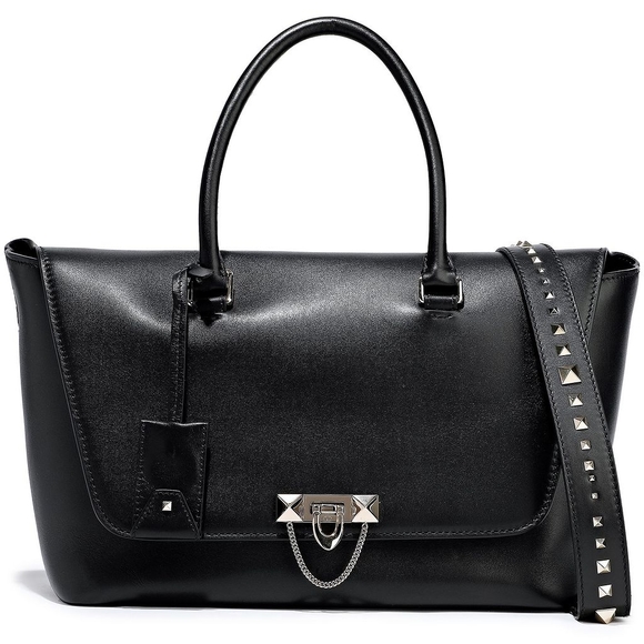 Big Sale! VALENTINO GARAVANI Demilune Studded Large Leather Tote Bag - Picture 4 of 17